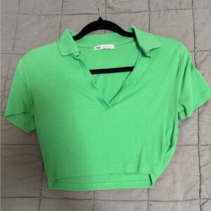 Zara Bright Green Collared Crop Top